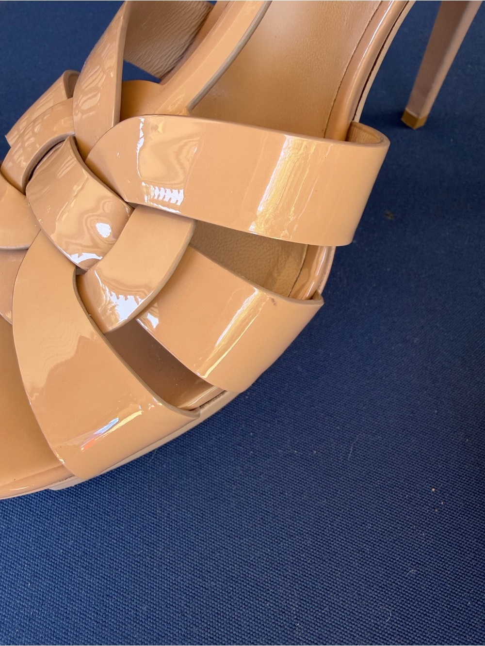 Saint Laurent Tribute 105 Nude Patent Leather Platform Sandal Heels YSL Size 41 - Picture 2 of 16